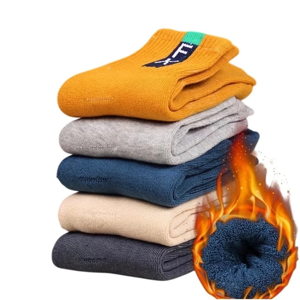 Unisex Kids Thick Winter Crew Socks 4-8 YO Colorful Anti-slip Fleece Lined 5 Pk‎